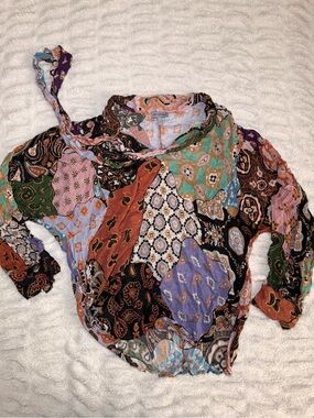 Conditions Apply Patchwork Paisley Tie Neck Blouse 3X
